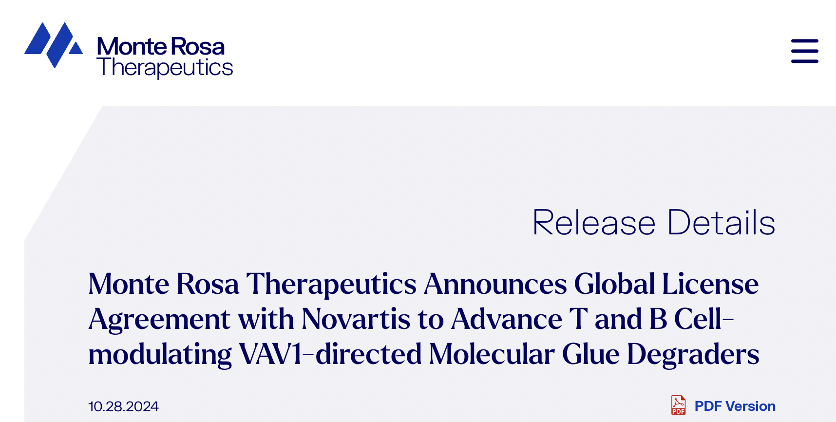 Monte Rosa Therapeutics Strikes Licensing Deal with Novartis for VAV1 Degraders