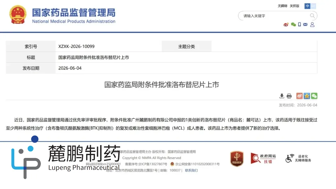 Guangzhou Lupeng's Rocbrutinib Receives NMPA Priority Approval for Relapsed/Refractory Mantle Cell Lymphoma – Fourth-Generation BTK Inhibitor Shows 63.9% Response Rate