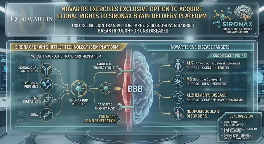 Novartis Exercises Exclusive Option to Acquire Global Rights to Sironax Brain Delivery Platform – USD 125 Million Transaction Targets Blood‑Brain Barrier Breakthrough for CNS Diseases