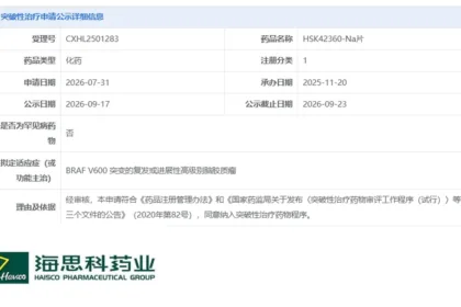 Haisco's HSK42360‑Na Proposed for CDE Breakthrough Therapy Designation – Next‑Generation BRAF Inhibitor Targets V600‑Mutant High‑Grade Glioma